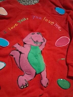 Kids Red Dinosaur Sweatshirt - Playful Pink & Green Graphic